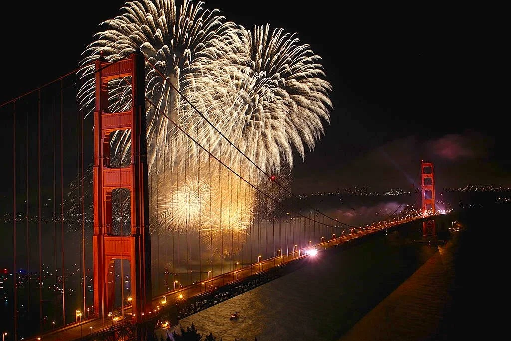 Fourth of July fireworks on Golden Gate Bridge