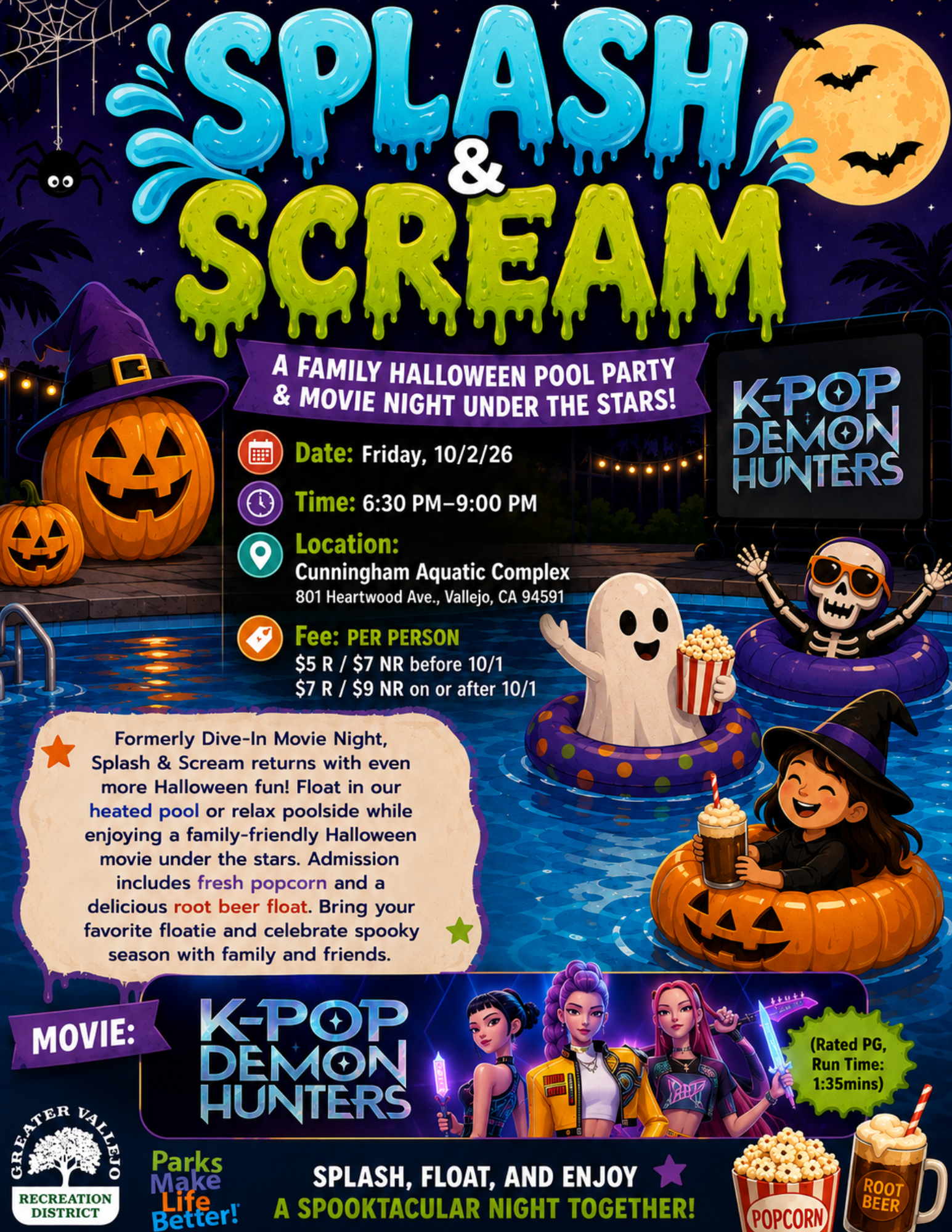 Vallejo Splash &amp; Scream : Movie Night At The Pool