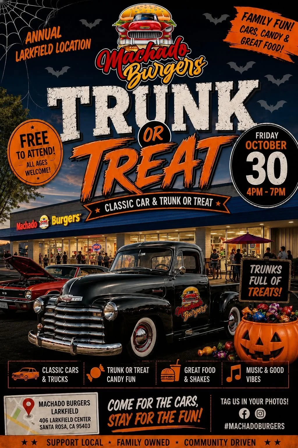 Santa Rosa: Machado Burgers and Cars Trunk Or Treat 