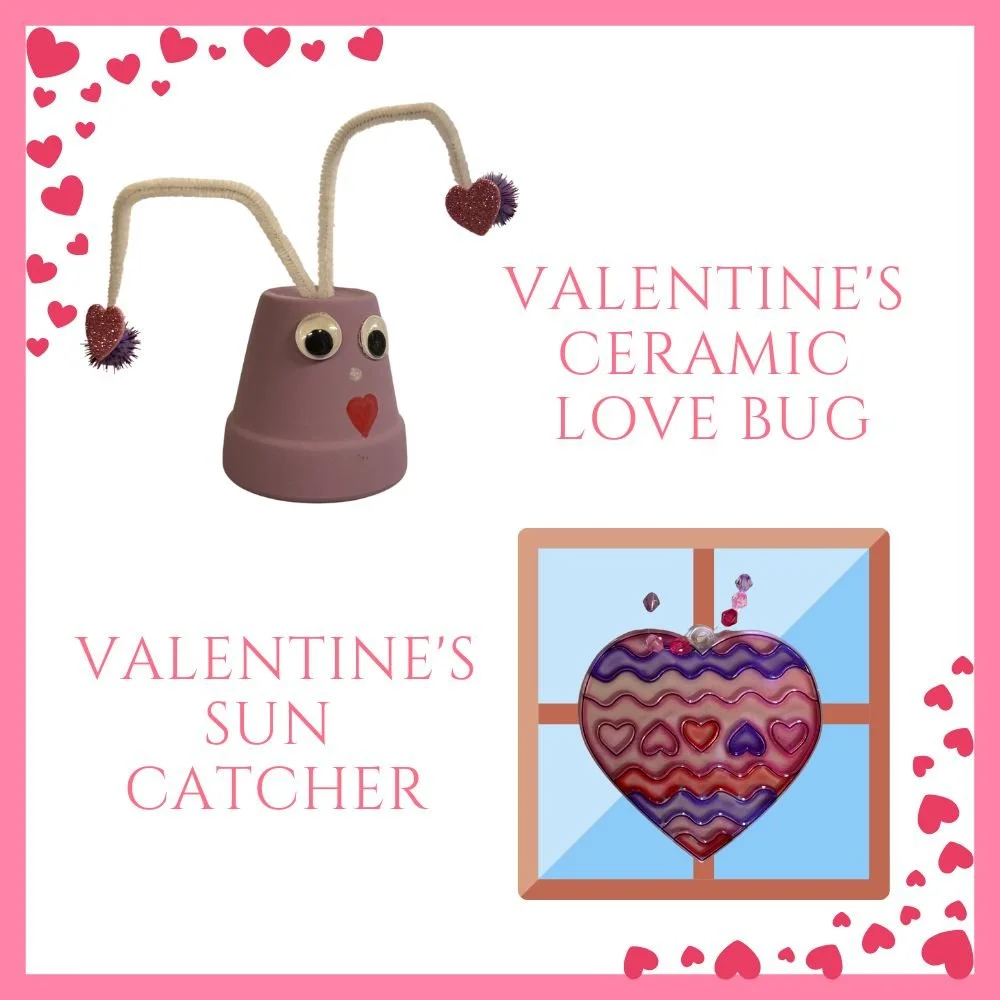Mill Valley: VALENTINE’S DAY WORKSHOP: Color Your Own Suncatcher or Create Your Own Pottery Love Bug