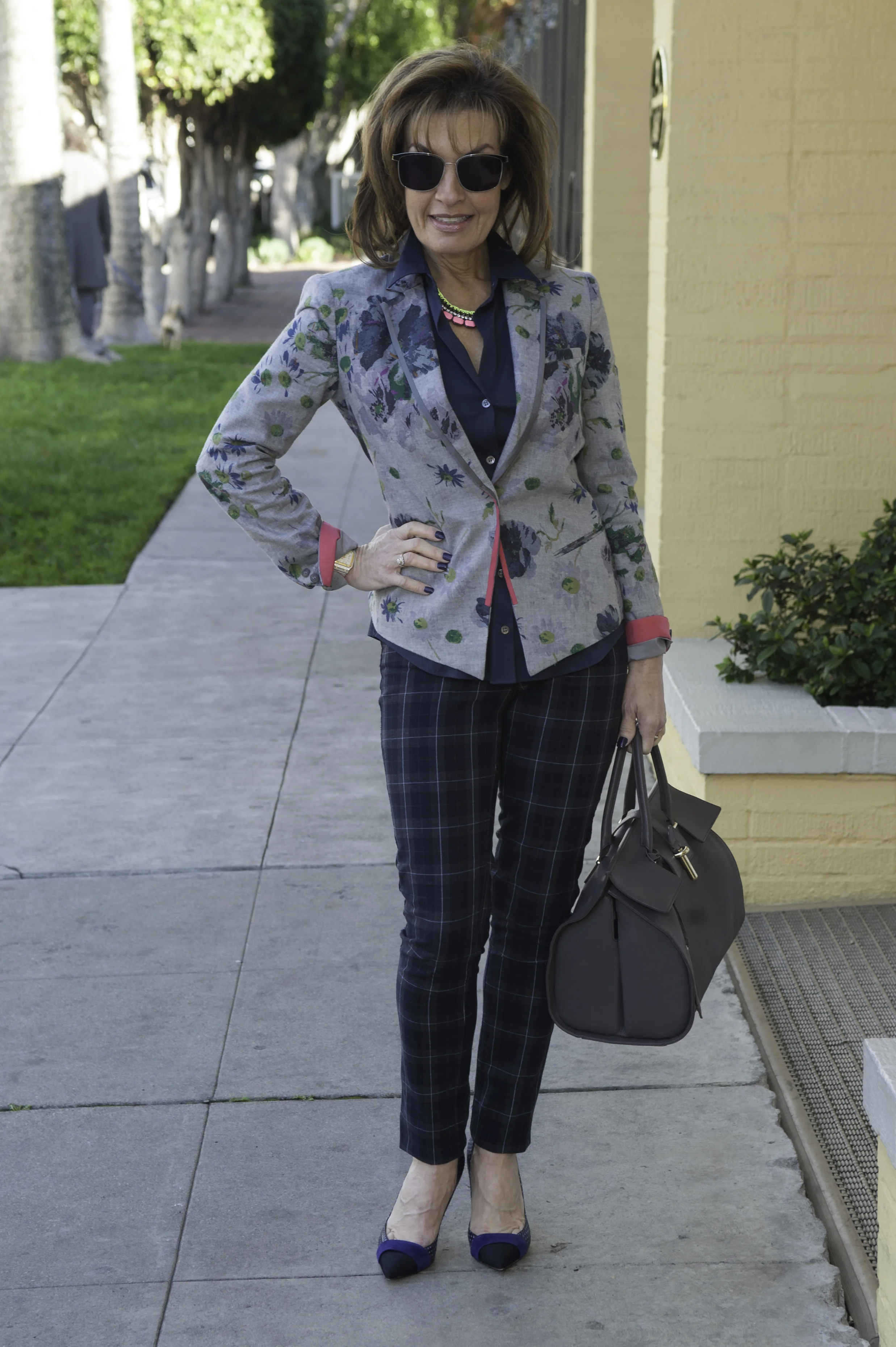Elizabeth and James Blazer , Theory Blouse, L’Agence Pants, Balenciaga Bag , Oliver Peoples Sunglasses , Essie “No More Film” Nail Polish