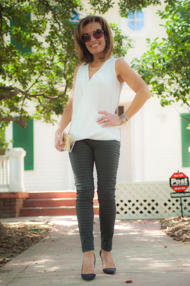 J Brand Jeans, Judy Kaye Necklace/Bracelet, LF Lucite Clutch, Manolo Blahnik Heels, Oliver Peoples Glasses.