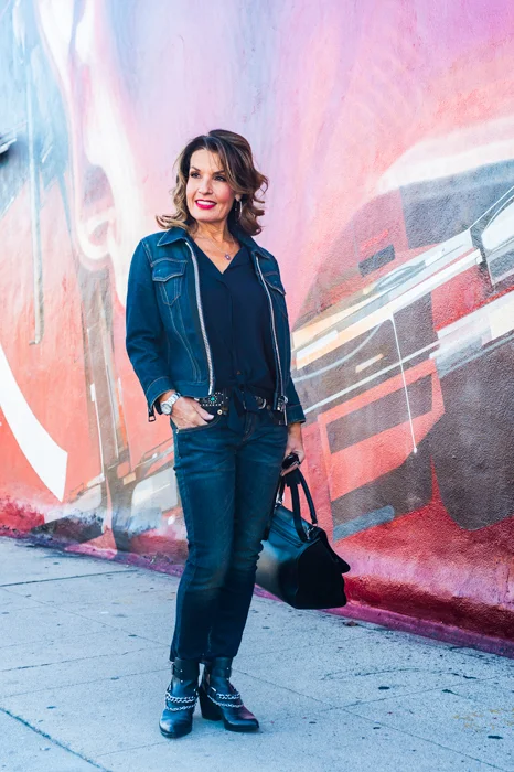 Burberry Denim Jacket, Peter Cohen Top and R13 Jeans ( available at Savannah Santa Monica ), Belle by Sigerson Morrison Booties ( similar here ), Celine Bag, Oliver Peoples Sunglasses, Cartier Watch, China Wall Belt. 