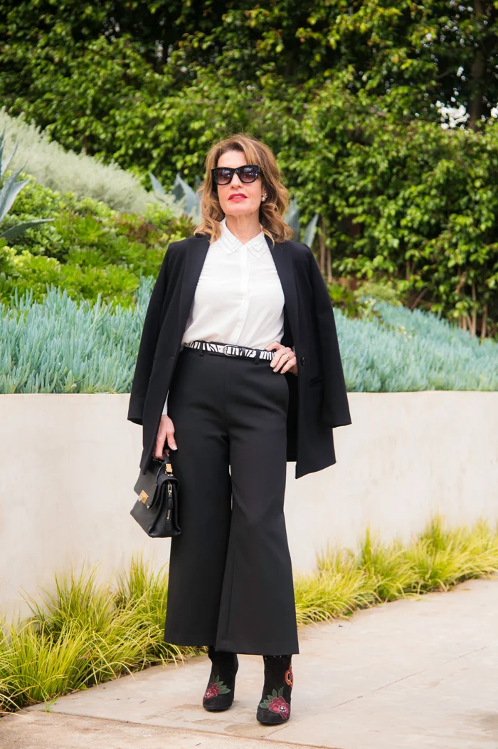 Maje Jacket , Blouse and Pants , Cabi belt, Laurence Dacade Boots , Balenciaga Bag (similar for less here ) Celine Sunglasses