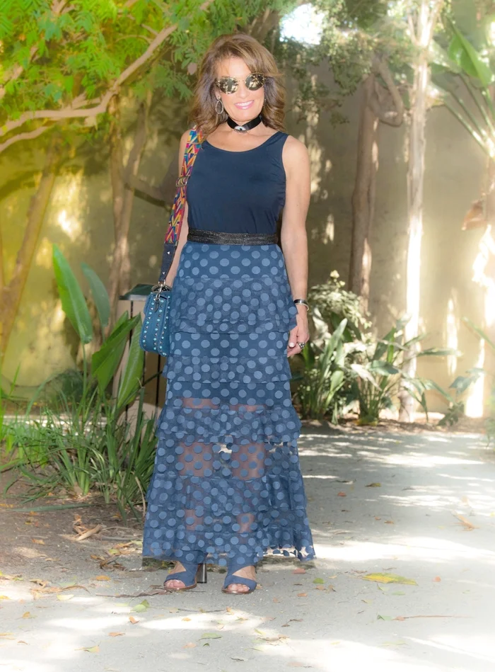Worth New York tank and skirt, Celine sandals , Valentino handbag on sale here , Chiara Ferragni choker , Sarah Pacini belt, Jewels by Caryn earrings, Miu Miu shades on sale here , 