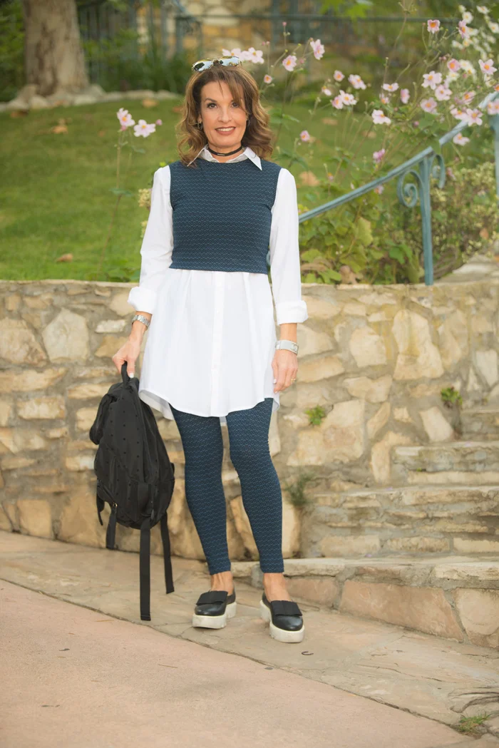 Top, leggings and blouse by Comrags , Walter Steiger shoes on sale and similar here , See by Chloe backpack , Robin Terman choker and earrings.