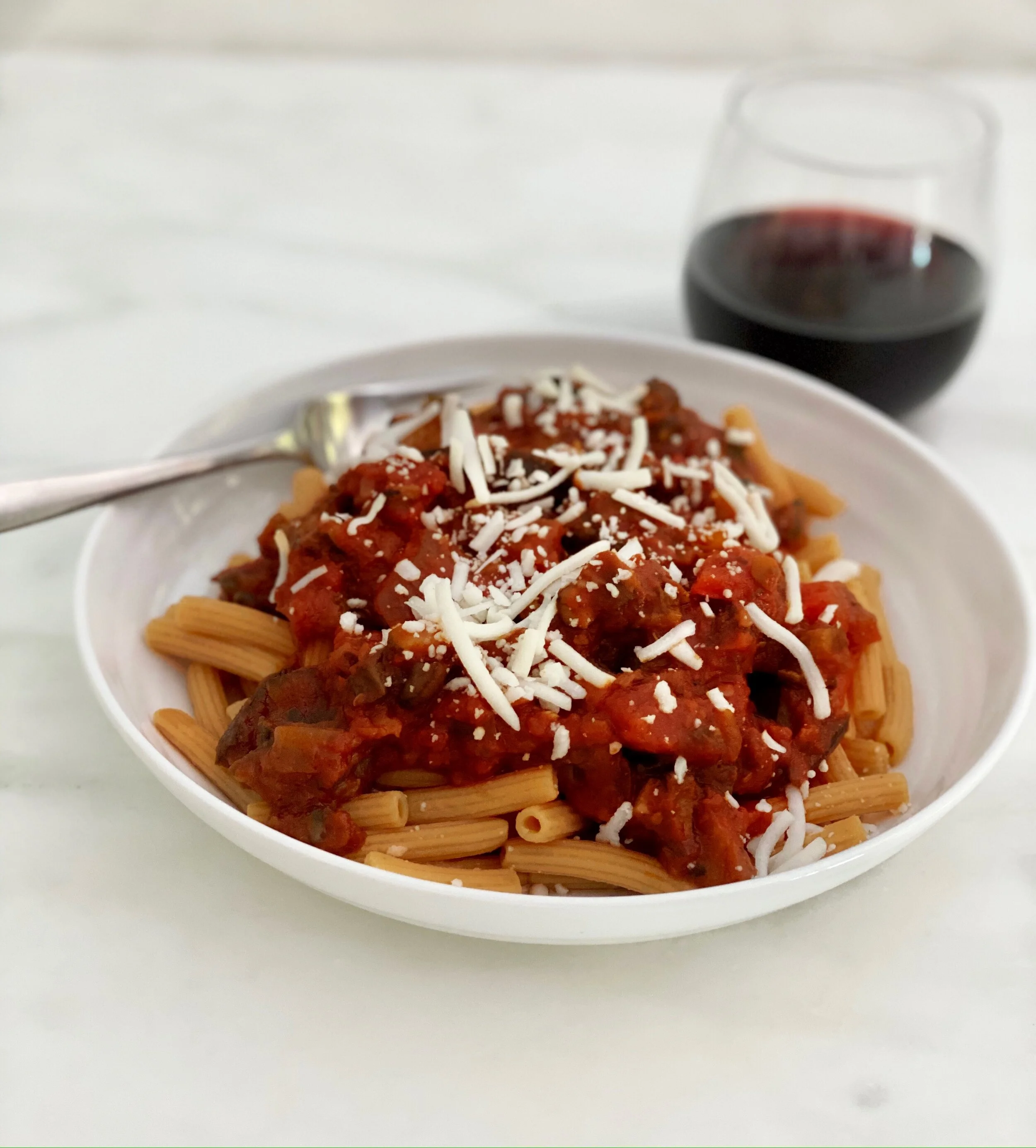  Red Lentil Pasta with Roasted Eggplant, Pepper, Mushrooms and Zucchini