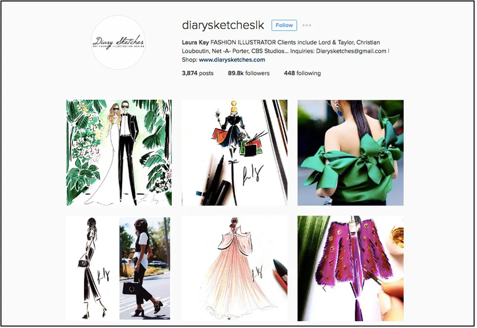Instagram influencer and renowned fashion illustrator, Laura Kay : @diarysketcheslk