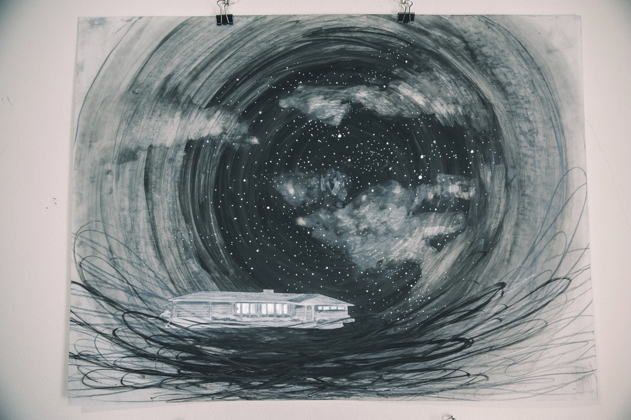 Void. Graphite, enamel, watercolor and charcoal on drafting film. 2015