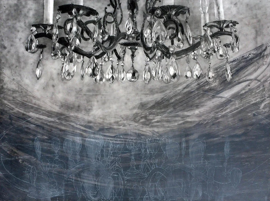 Chandelier with Reflection. Graphite, pastel and watercolor on drafting film. 2015