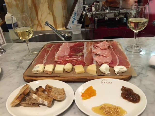 We drowned our sorrows in cheese, charcuterie, and a little Vermentino "Massovivo" 2014 Tenuta dell'Ammiraglia at Eataly .
