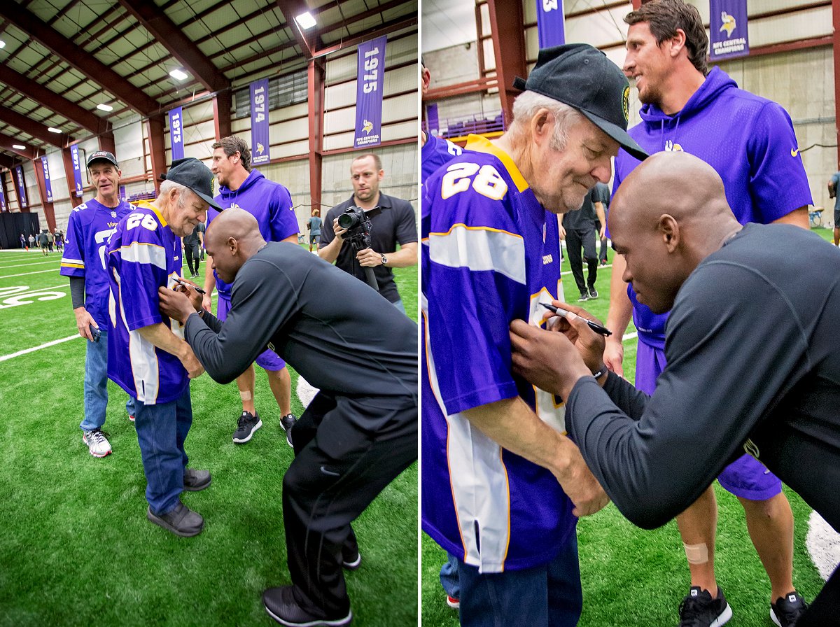 Ford gets his #28 jersey signed by Running Back, Adrian Peterson.