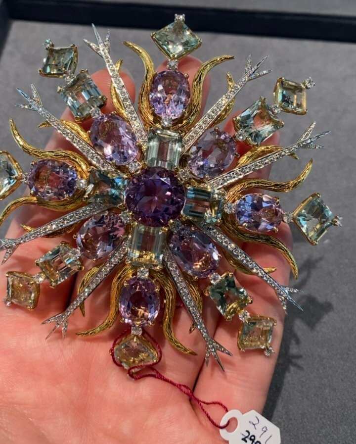 Here I have a fabulous brooch by the iconic American designer, Tony Duquette, from the Fine Jewels sale at Sotheby&rsquo;s in June 2021. Tony had an illustrious career as a jeweler and interior designer, and all his work had a wonderful vibrancy to i