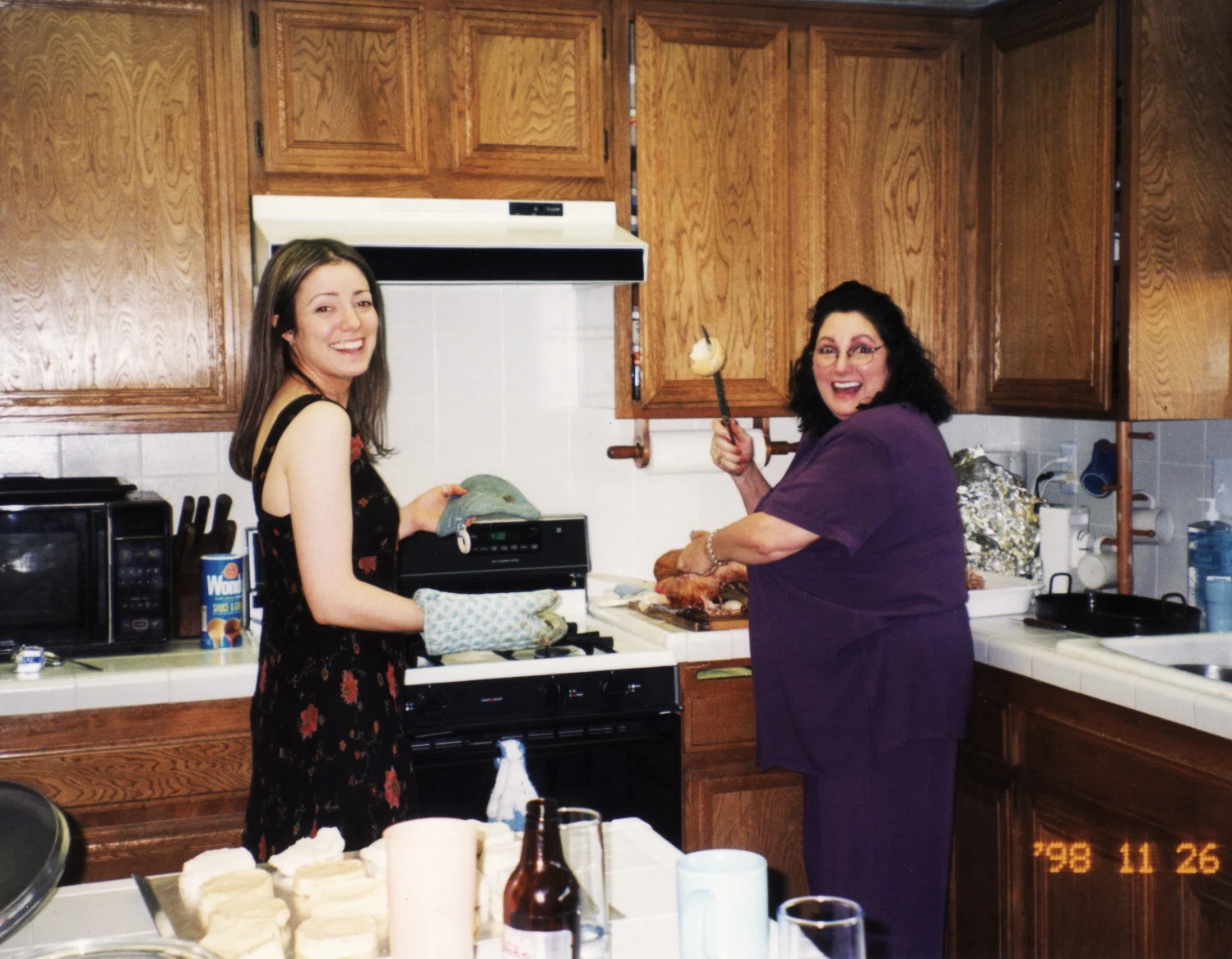 me and mom in gram's kitchen, thanksgiving 1998