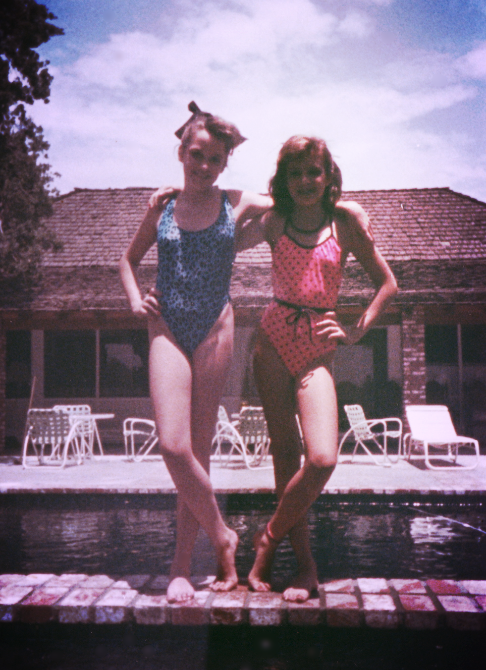 Samantha and I posing together after our self-created photo shoot of glamour modeling shots (those of which you won't ever see posted here) all taken in and around her house - 1986