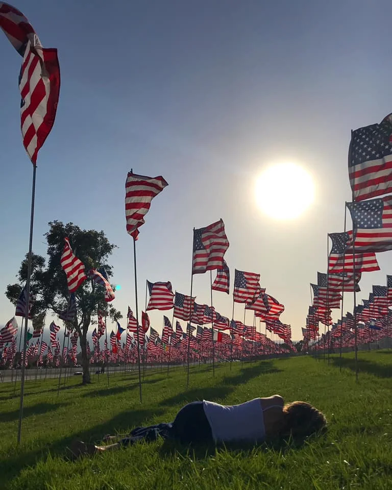 My daughter taking a moment to herself at the Pepperdine 9/11 Memorial today. She is almost thirteen now, and as she matures, the gravity of this event has become more potent each year. 🇺🇸