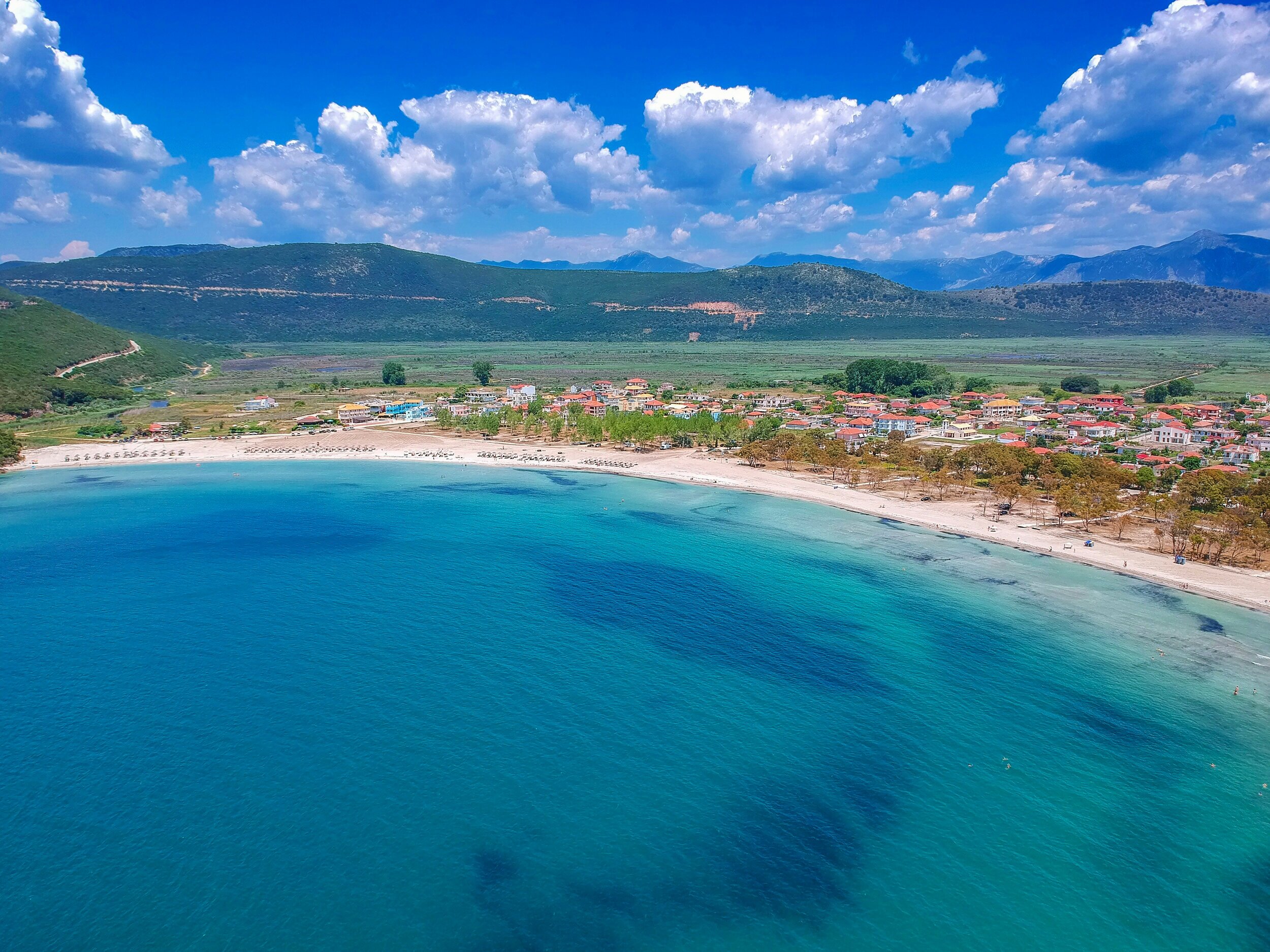 An aerial view of the fishing village, Ammoudia.