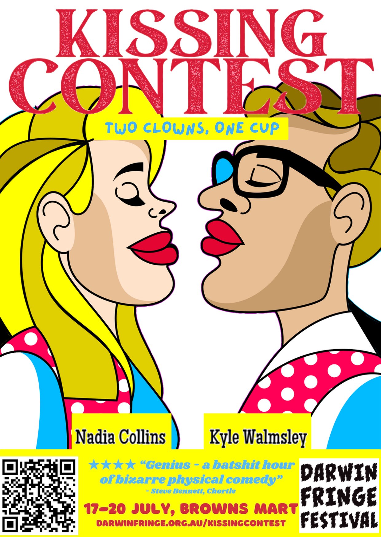 Kissing Contest, a physical clowning comedy Presented by Darwin Fringe, Created by Nadia Collins & Kyle Walmsley. 2024
