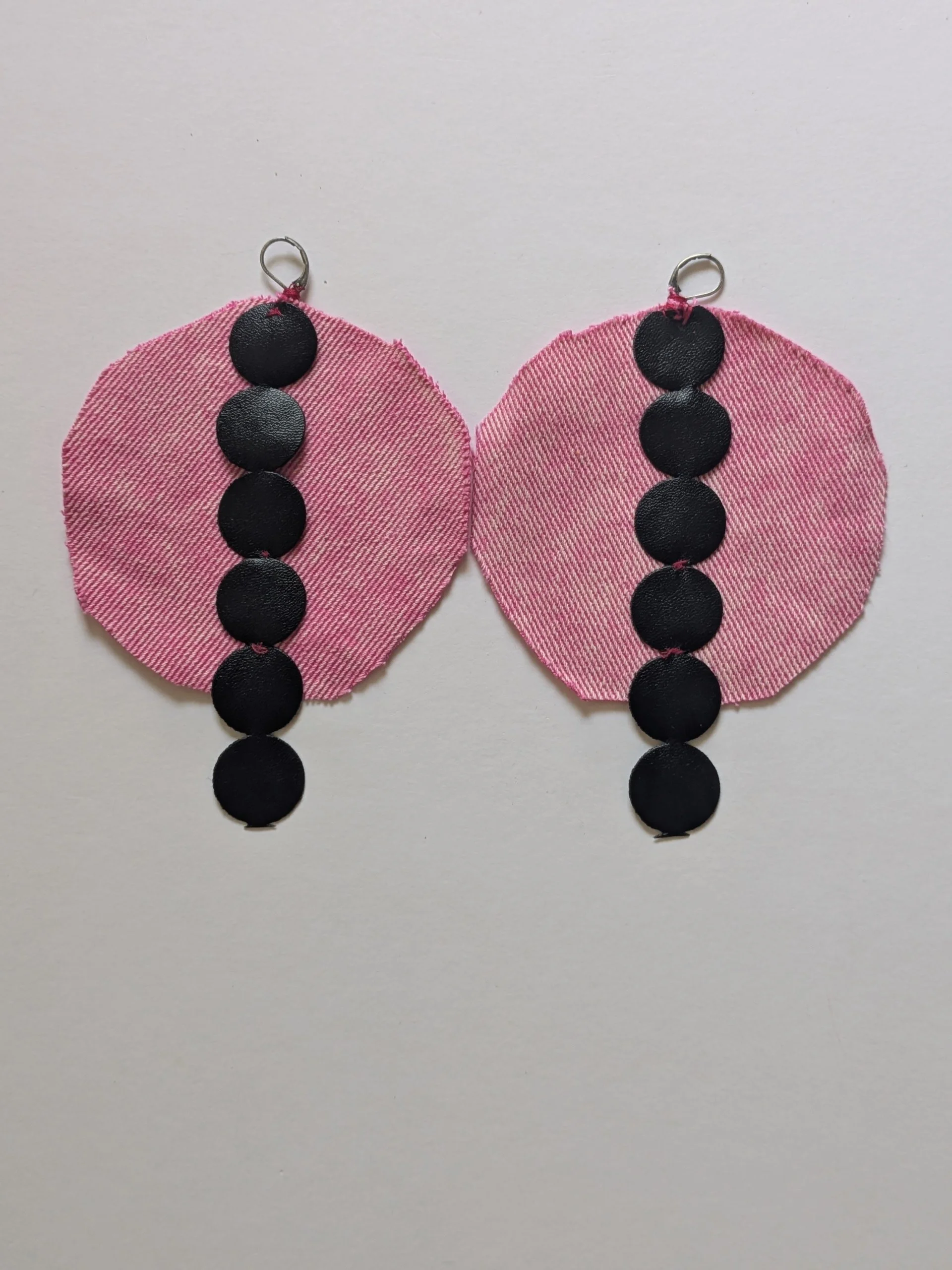 Pink Denim Pleather Earrings