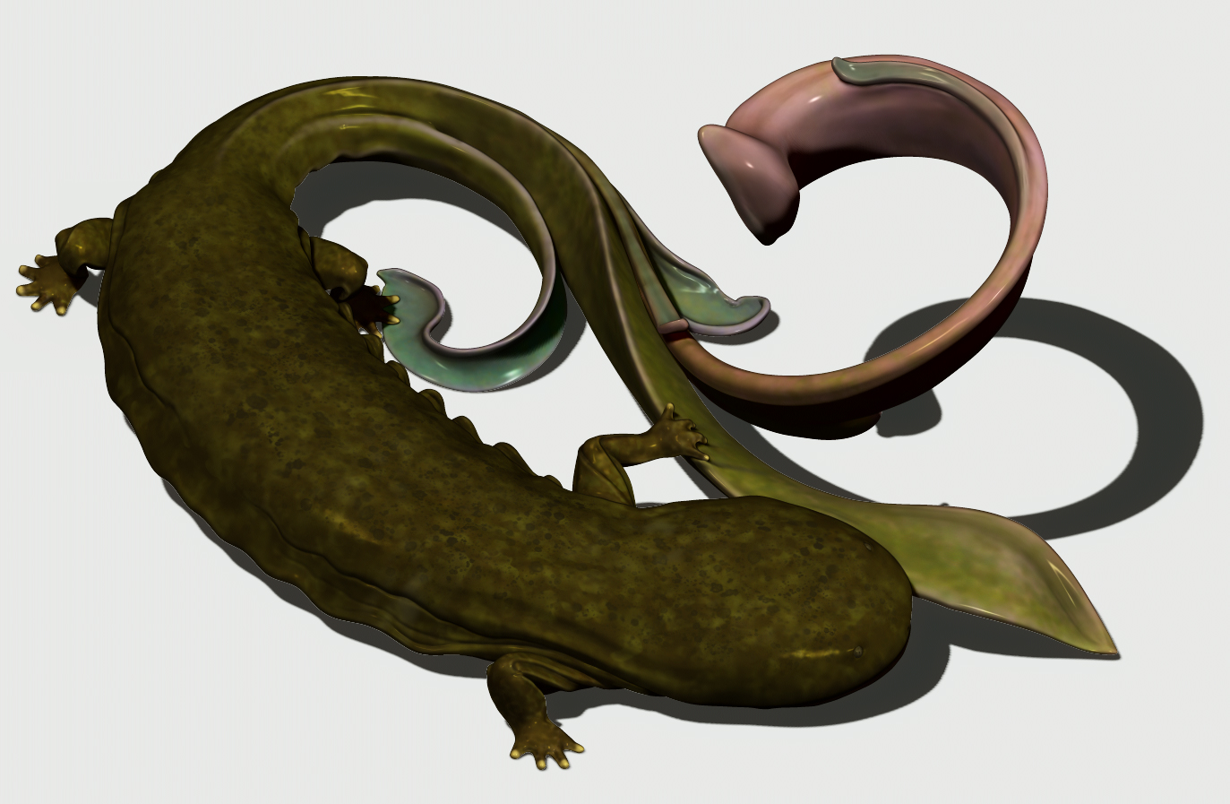 After creating the 3D printable model for this sculpture using Maya and ZBrush, and all of the subsequent resurfacing and painting of the physical print, I decided to go back and digitally paint the (virtual) model to match what I had done to the