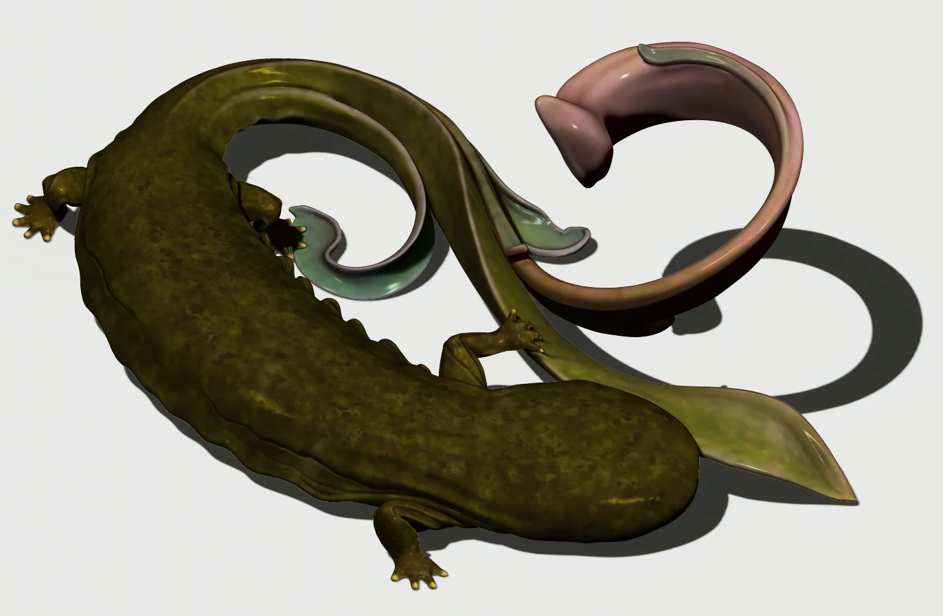 After creating the 3D printable model for this sculpture using Maya and ZBrush, and all of the subsequent resurfacing and painting of the physical print, I decided to go back and digitally paint the (virtual) model to match what I had done to the physical print. These are work in progress shots of that process. I still have some work to do on some final renders of the results.