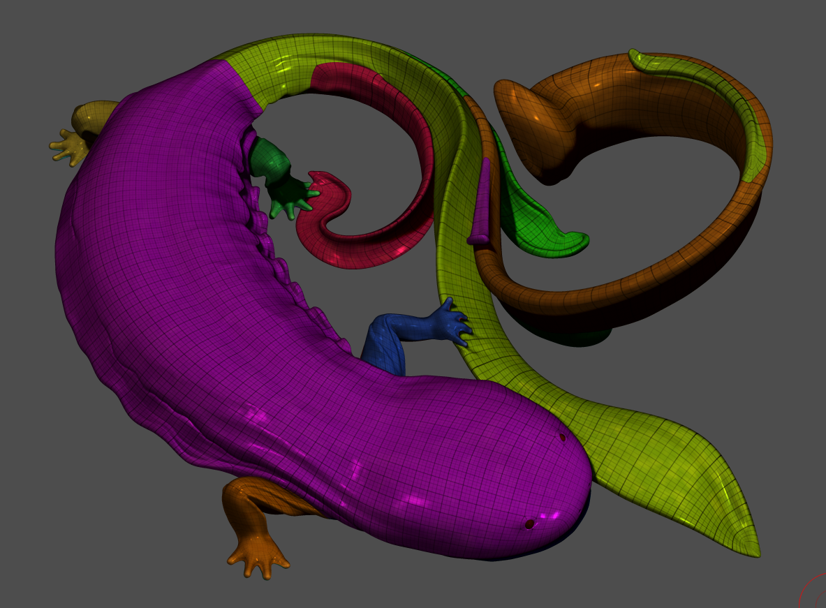Polygroups in ZBrush that will be used for the maps.