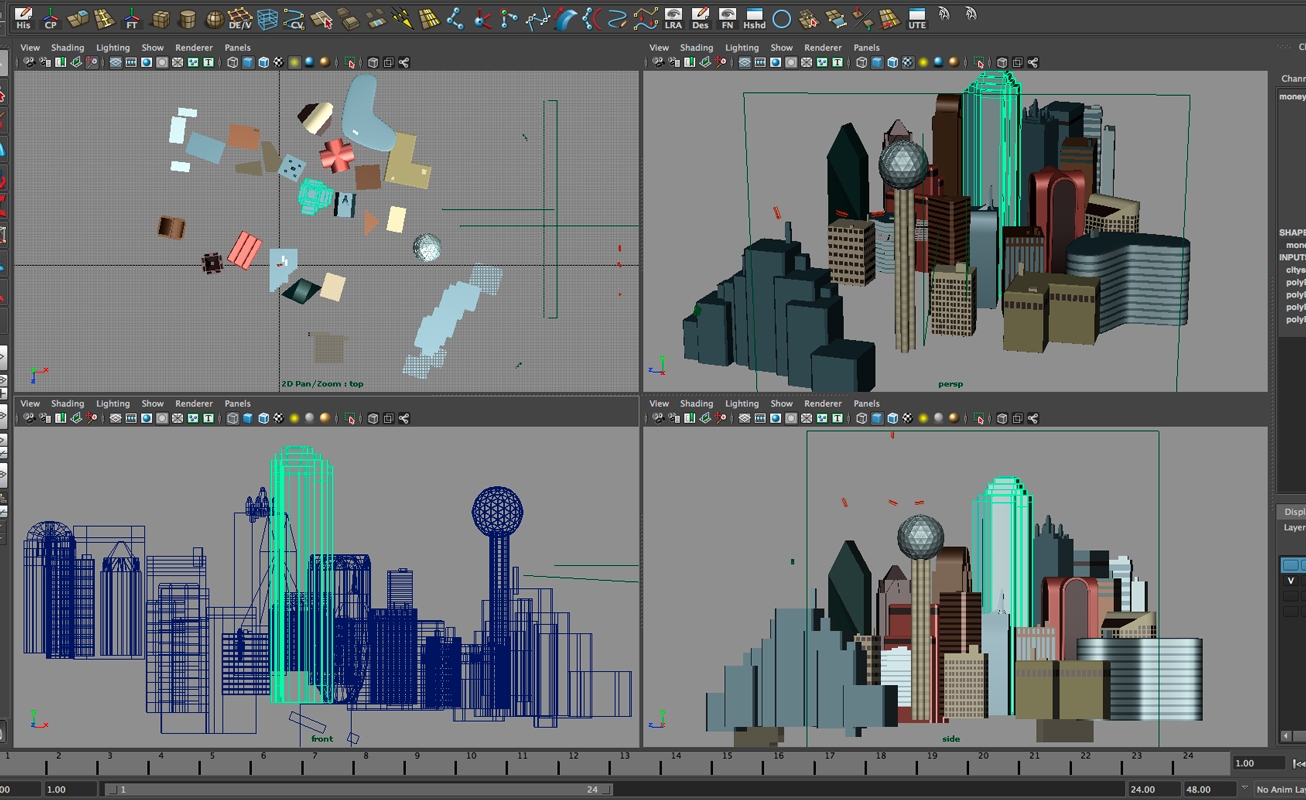 Dallas cityscape modeled in Maya
