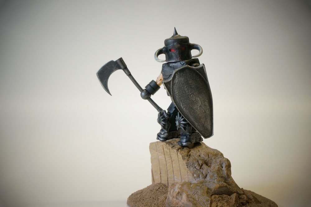 The models are printed by the on-demand service, usually in a white or clear plastic material, and sent to the enthusiasts who finish them with paint. Sometimes I get to see pictures of the results. This one is by by Minimates customizer Nervous Rex