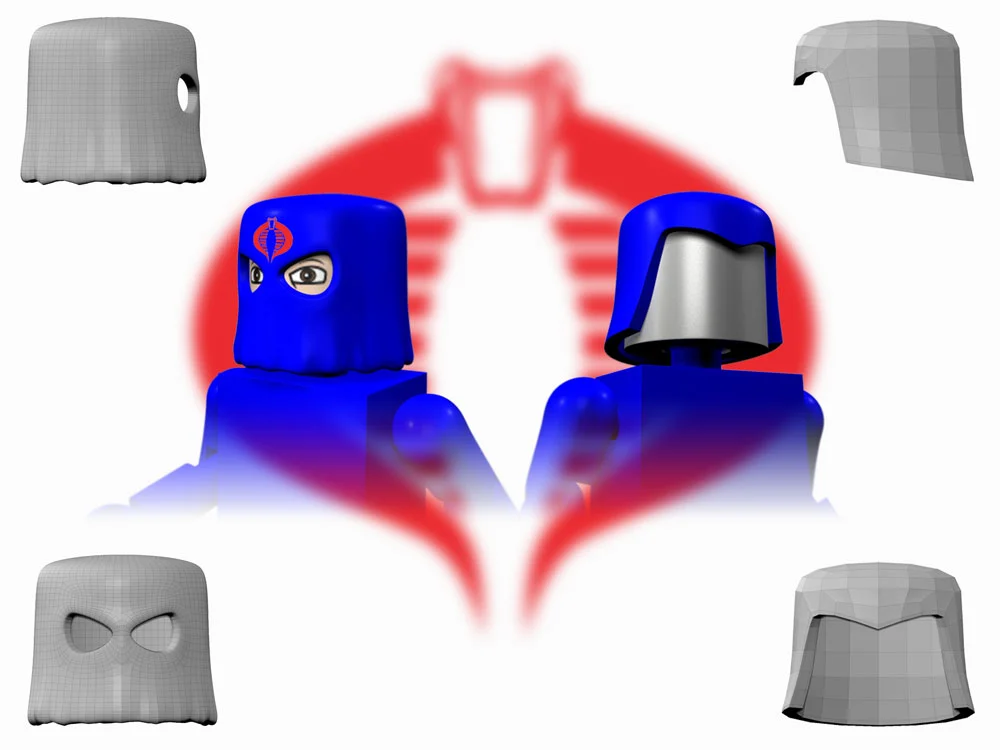Cobra Commander's hood and helmet from G.I. Joe scaled and stylized for Minimates.