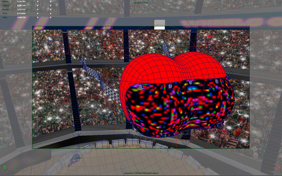 Viewport screen-grab revealing motorcycle race and arena only visible in reflections.