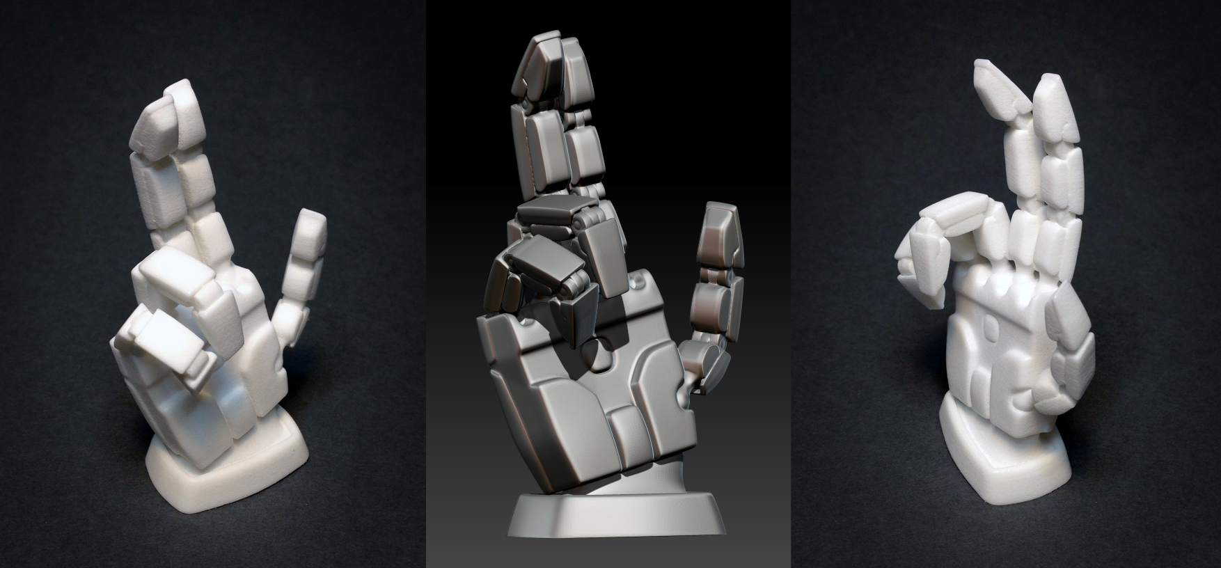  Blessing mech hand for 3D print. Base mesh in Maya with some cleanup and rendering in ZBrush. More  here . 