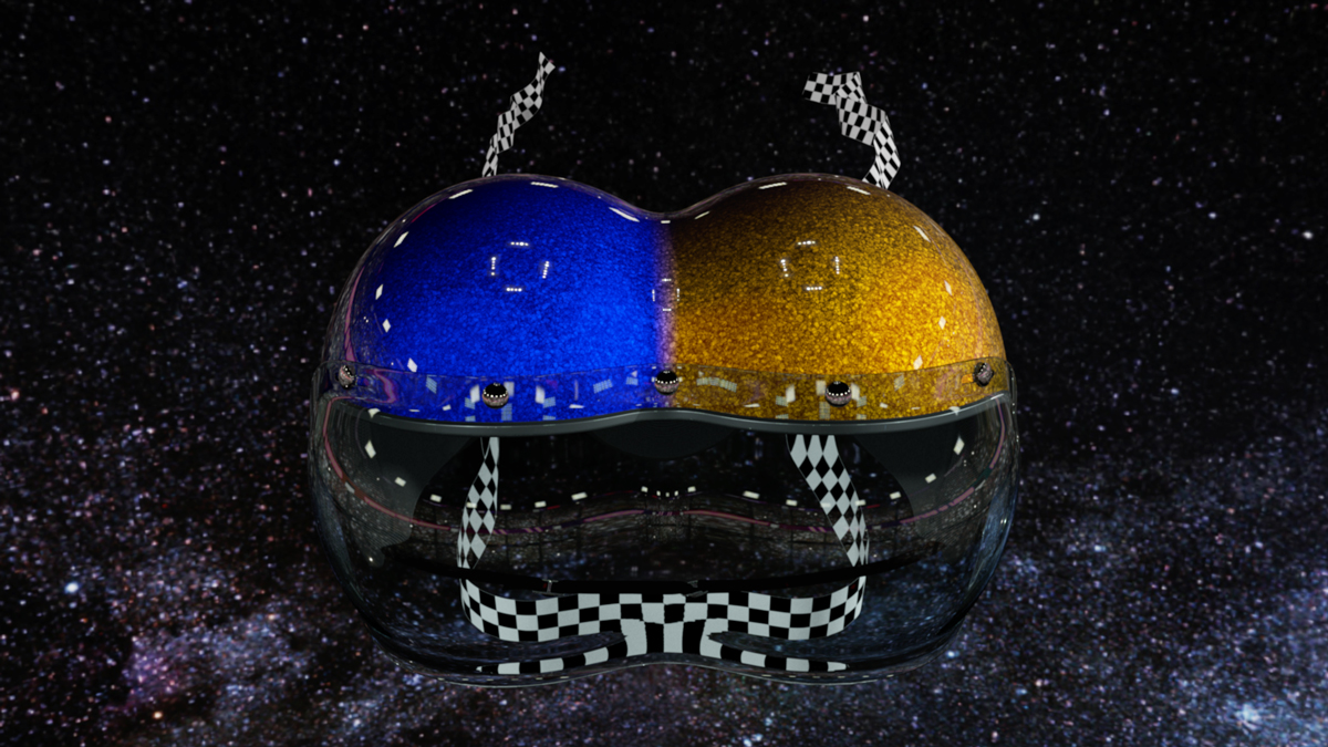 Stills from looping animation of conjoined helmets winning. An ode to teamwork. Modeling, texturing, lighting, rendering and dynamics simulation all in Maya and mental ray. 