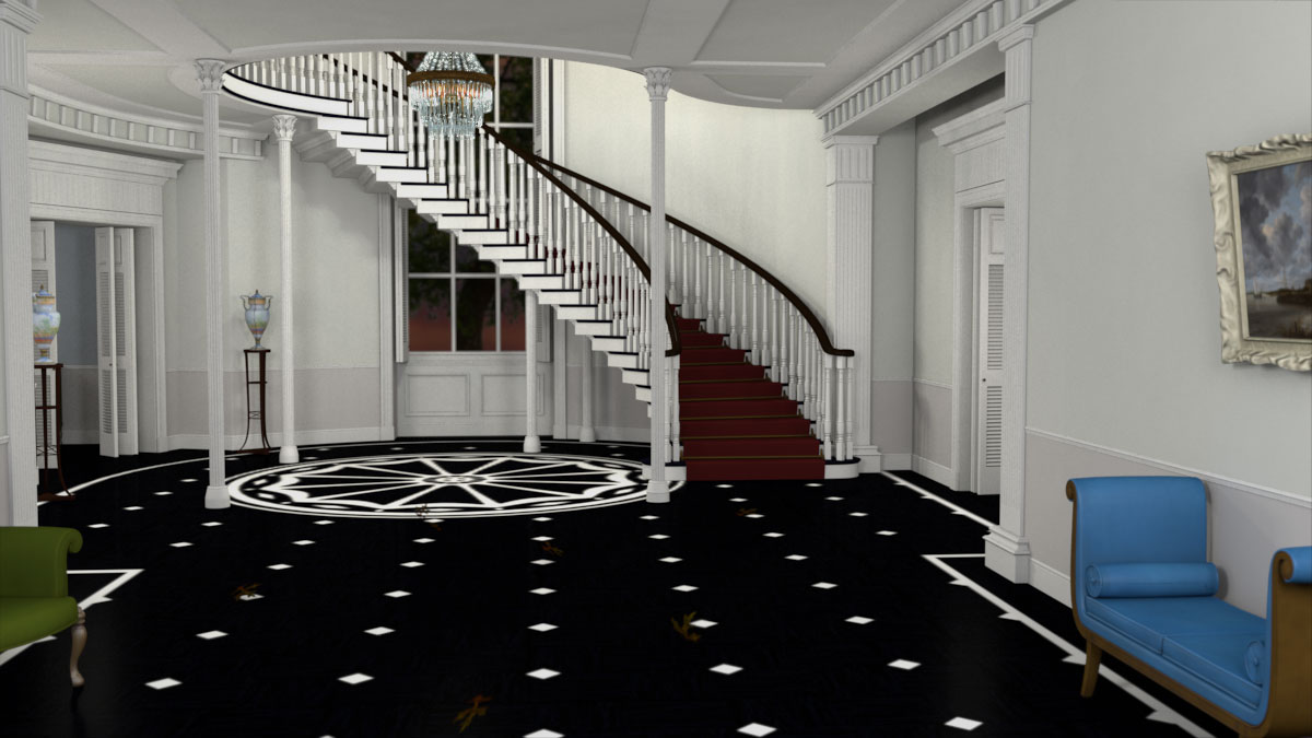 Interior with staircase in Maya with some texturing in ZBrush. Inspired by Written on the Wind .