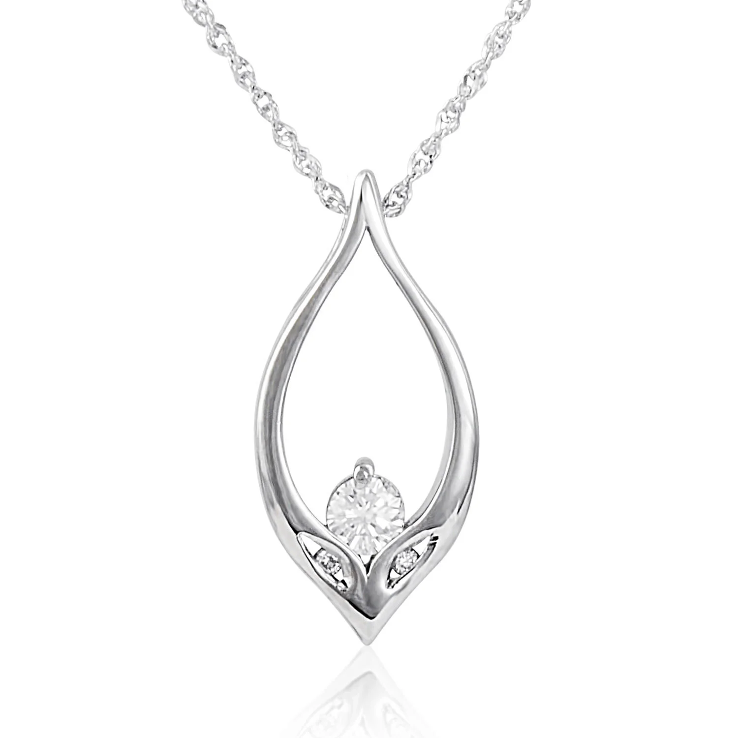14k White Gold Three Diamond Necklace 
