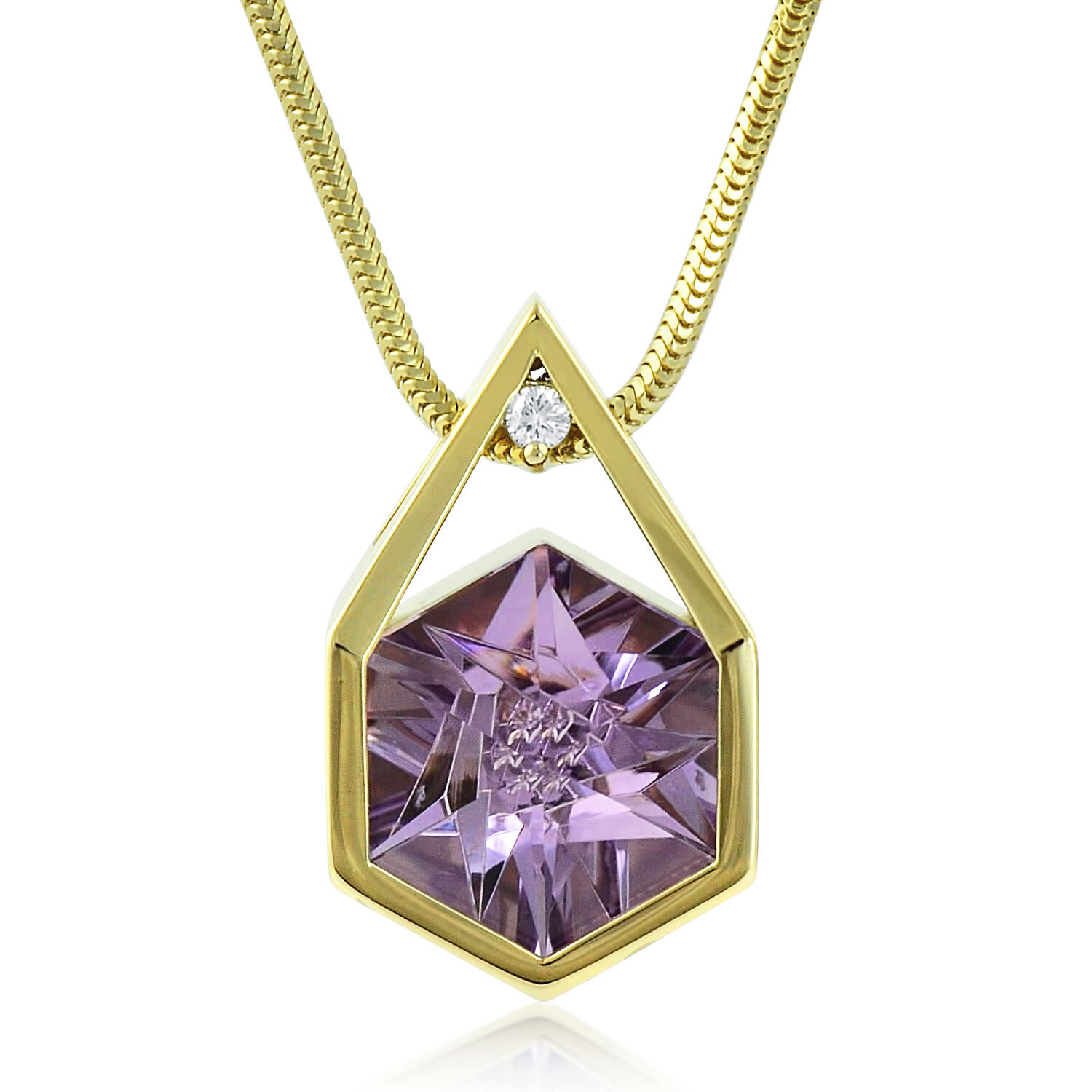 14K Yellow Gold Hexagonal Amethyst Necklace — Mark Michael Diamond Designs