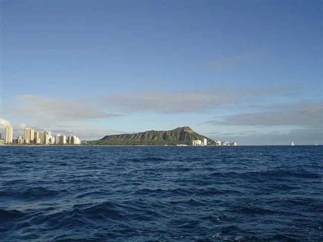 View of Diamond Head and Waikiki from the ocean.