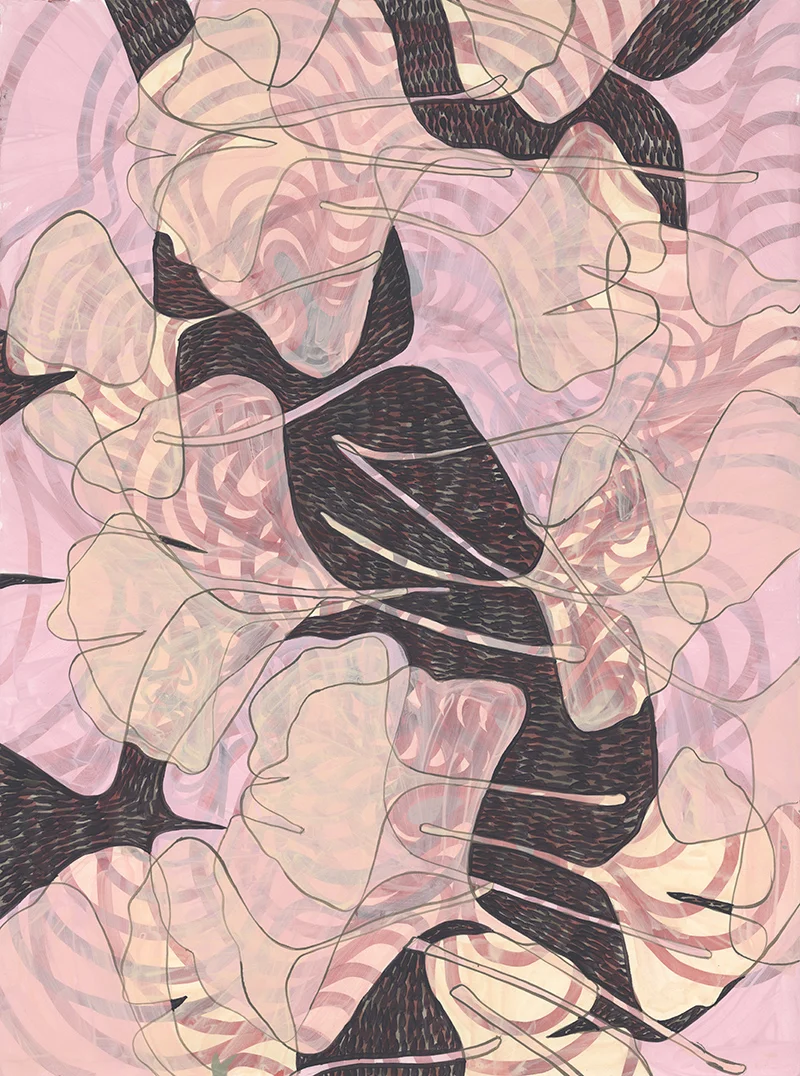 Drifting Down, 30" X 22", gouache on paper