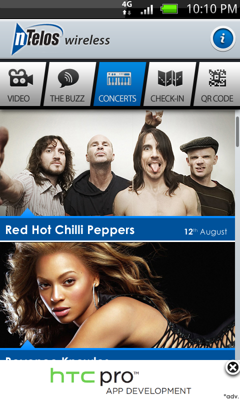 The Concerts Listing page where users can see all the upcoming concerts.