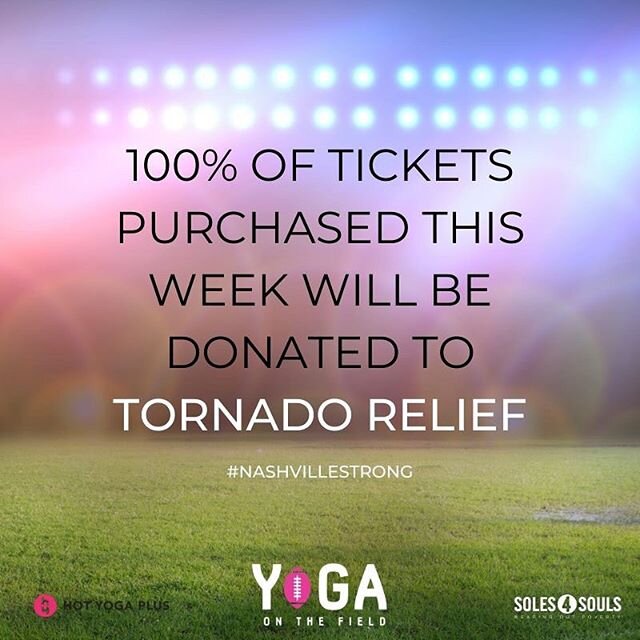 We hope to make an impact in our community, who we love so much ❤️. We will be donating 100% of funds from @yogaonthefield tickets purchased this week to tornado relief. 🎟www.yogaonthefield.com 🎟