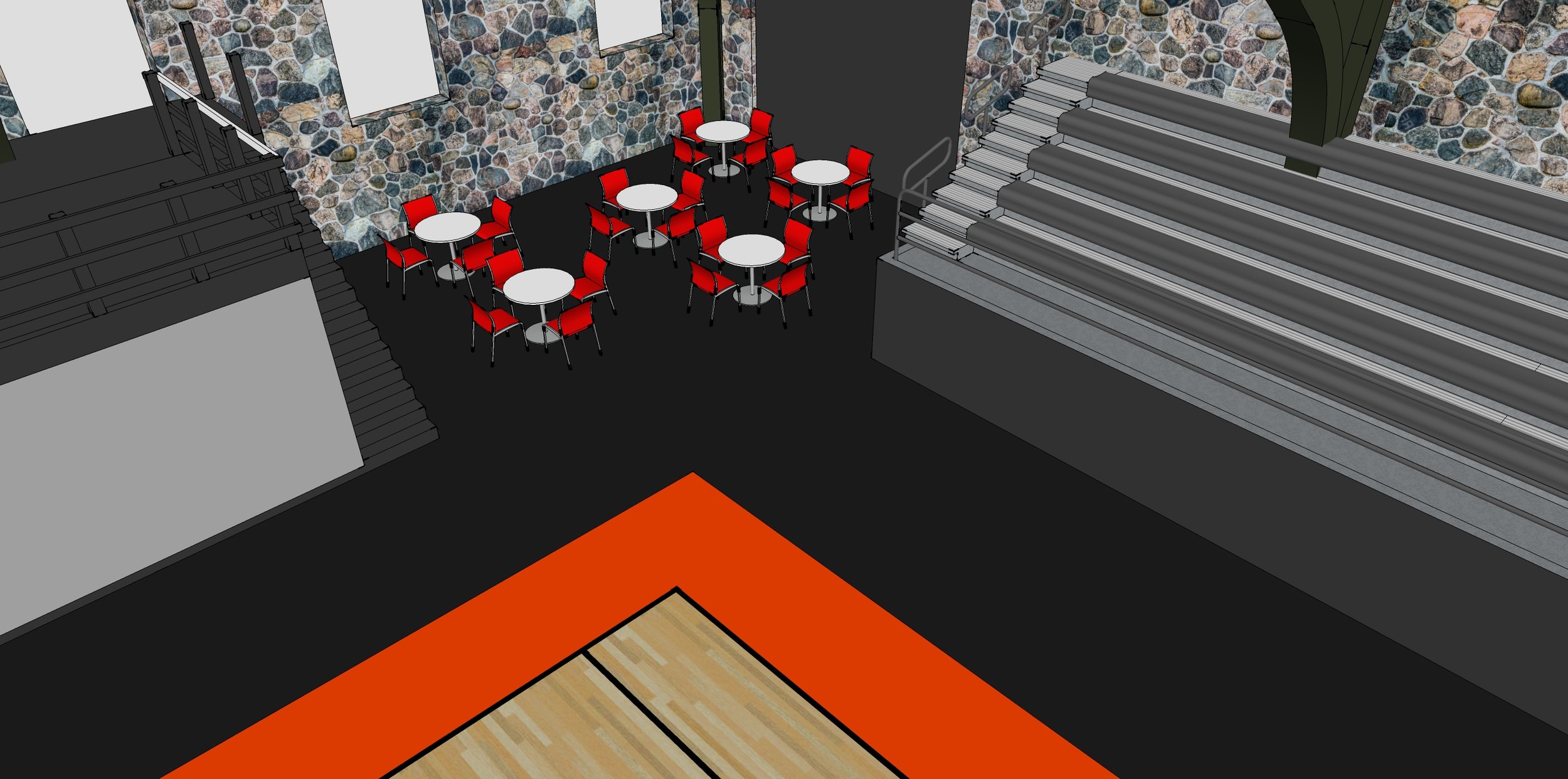 A view of the cafe seating area. The cafe will be a staple for after school hours and community events.