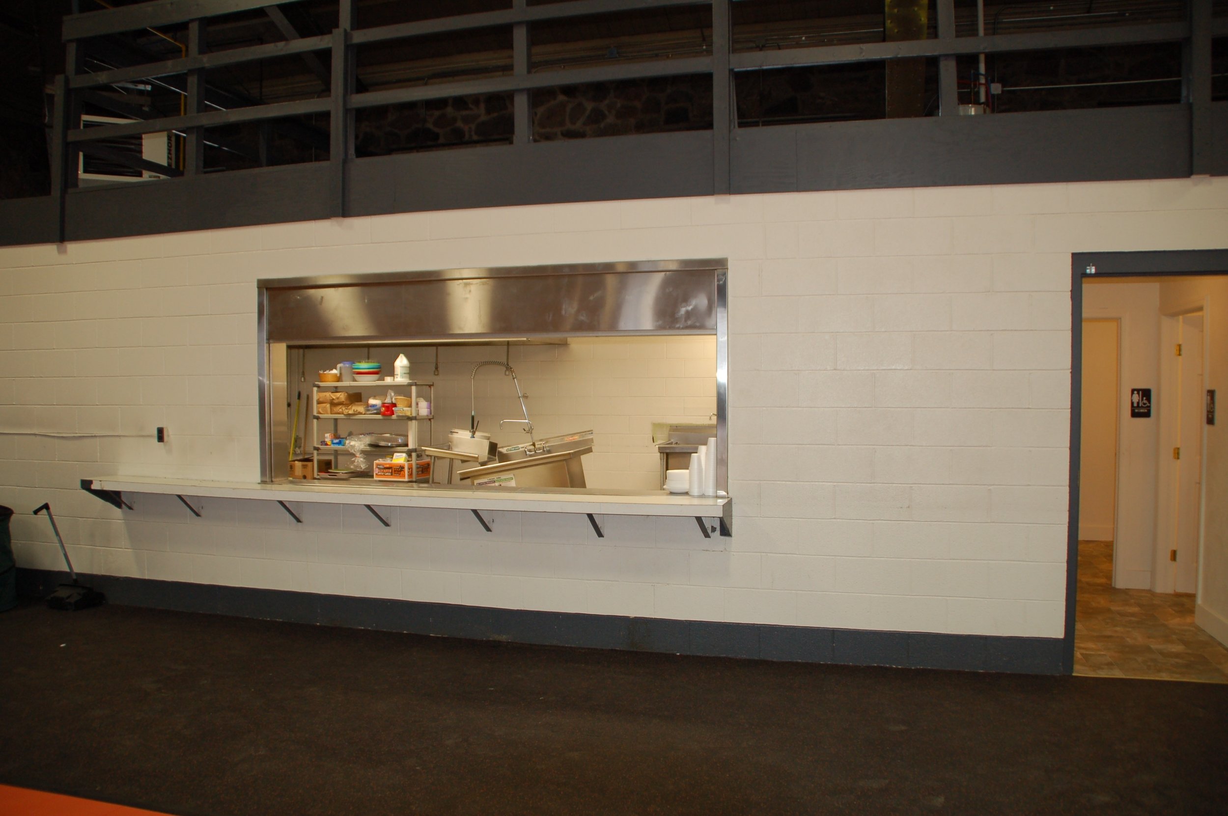A view from the outside of the kitchen.