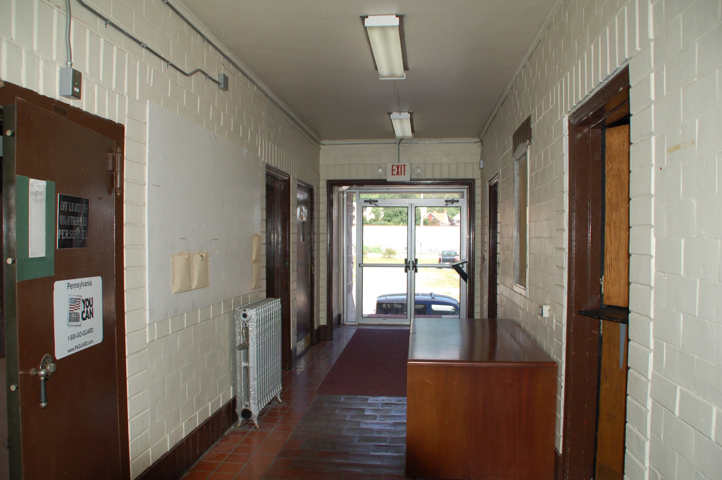 1st floor hallway in the office section of the armory.