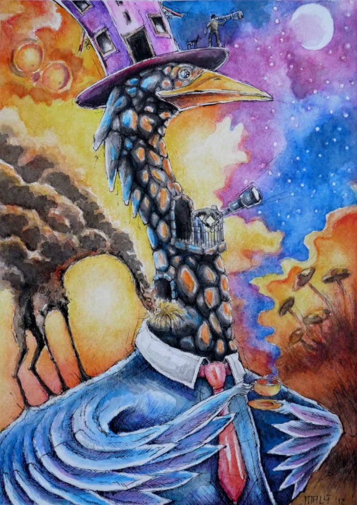 Too strong coffee before bedtime, 2012, ink & watercolour pencils on paper, 2012