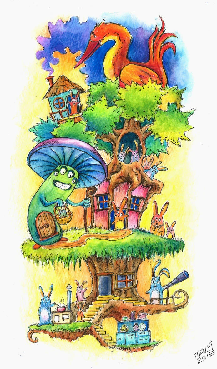 Return of a lost bunny, 2018, ink and watercolour on paper, size A4