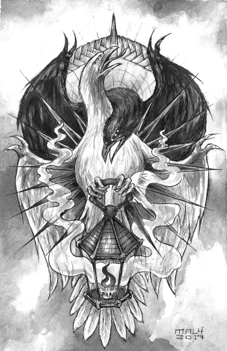 Protecting the black flame, 2017, ink painting on paper, size A4