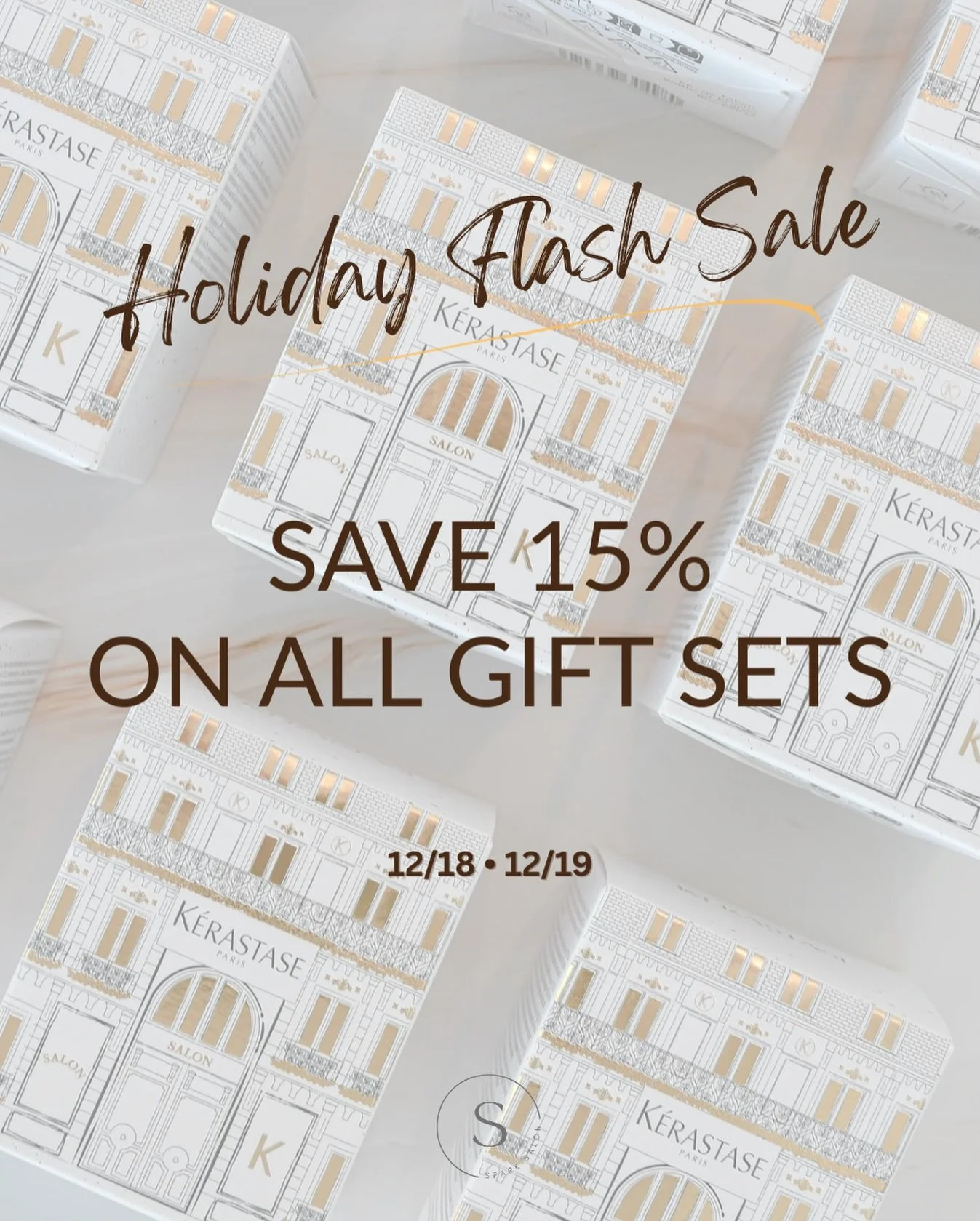 Surprise! It&rsquo;s a Holiday Flash Sale and we&rsquo;re discounting all gift sets for two days only! 

Shop in-salon or online with code HOLIDAY and save 15% on these beautiful gift boxes filled with your favorite products. 

#sparksalon #maplegrov