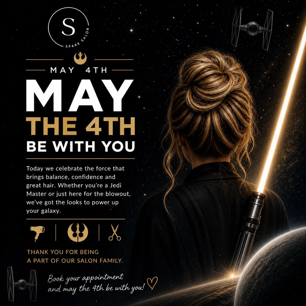 May the 4th be with your hair!

Serving galactic-level good hair all day long at Spark.

#maythe4thbewithyou #goodhair #maplegrovemn #may #hairsalon