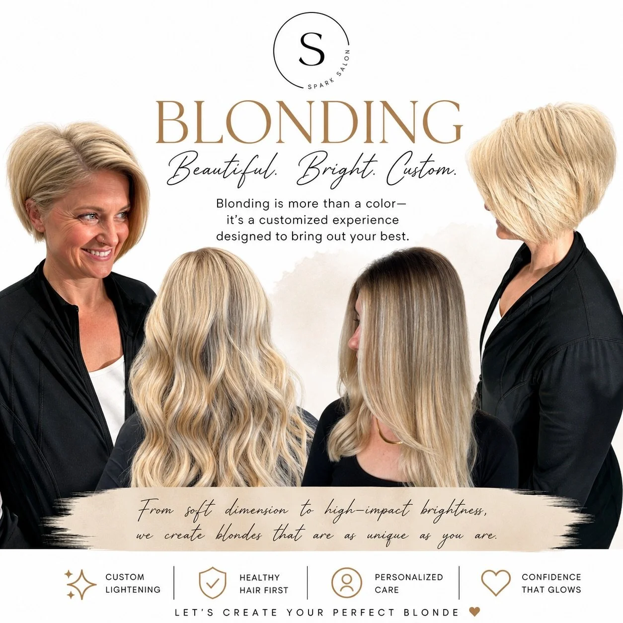 Blonde is not one-size-fits-all ✨

Every custom blonde is tailored specifically to you &mdash; your tone, brightness, dimension, maintenance level, and overall hair goals. Whether you love a bright buttery blonde, soft natural dimension, or a bold tr