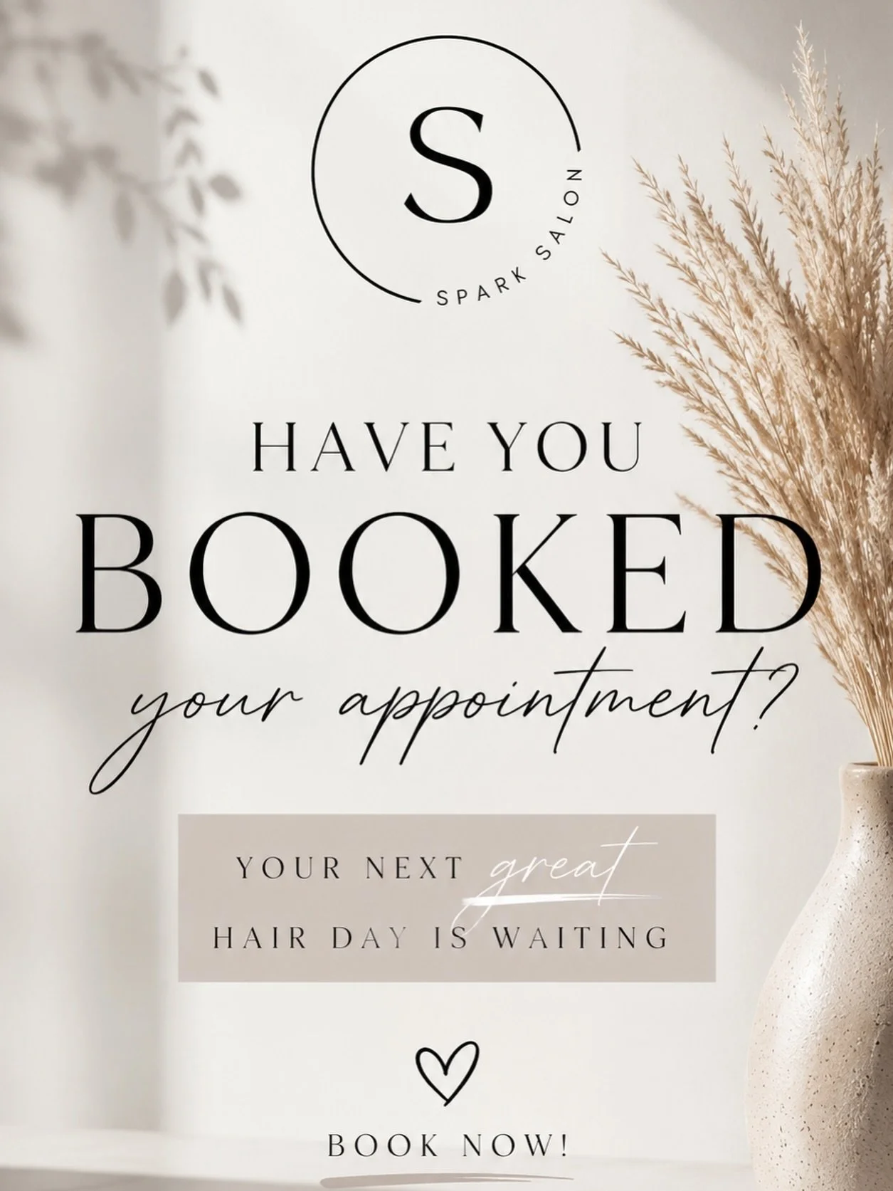 Have you booked your next hair appointment yet? 

Your perfect hair day starts with a reservation at Spark Salon 

Whether you&rsquo;re refreshing your blonde, adding dimension, getting extension maintenance, or just ready for a self-care moment &mda