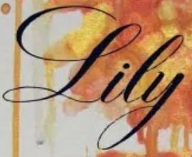 The word ‘Lily’ is written in script, imposed over an orange and yellow paint splatter background.